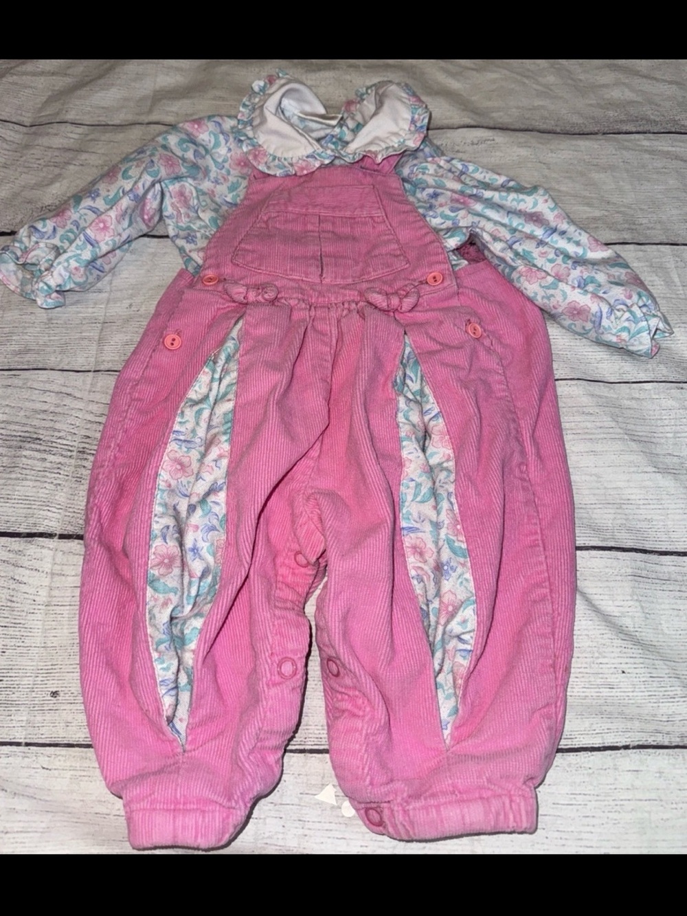 Vintage K.C’s Kids Pink Corduroy Overalls  Floral Shirt 6-9m Y2Y 90s